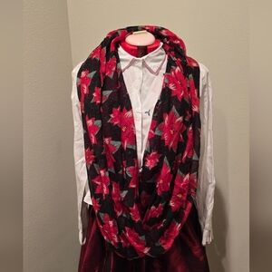 Christmas Holiday Floral Infinity Scarf with Red and Green Accents
